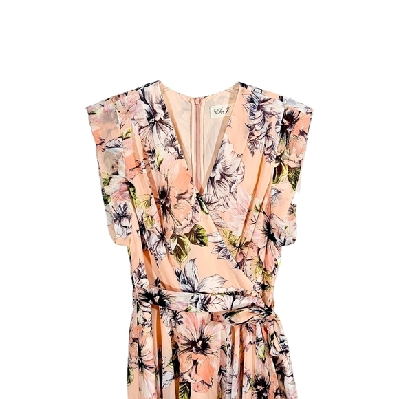 New Eliza J Pink Floral Ruffle High Low Maxi Faux Wrap Dress - Picture 4 of 9